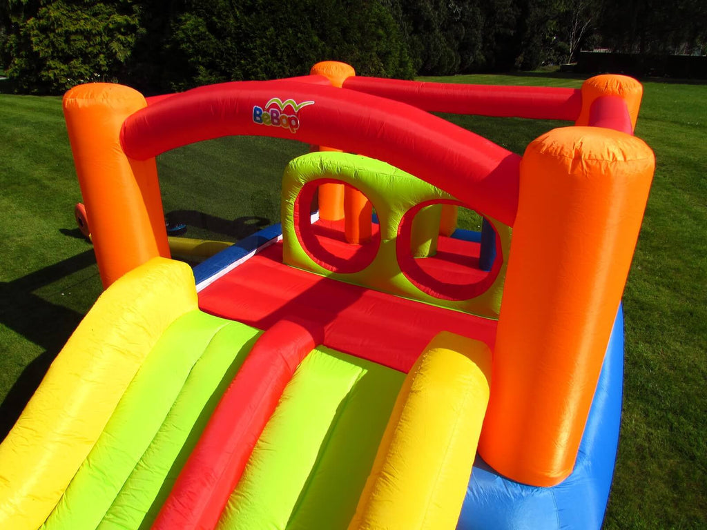 Obstacle bouncy castle with dual lane slide